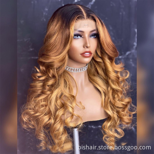 Wholesale 1B/27 Blonde Colored 4*4 Lace Front Human Hair Wigs 150% Body Wavy Wigs Brazilian Remy Hair Pre Plucked For Women